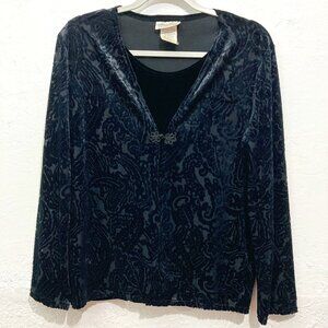 Vintage Kathie Lee Collection Velvet Burnout Top Cardigan Black Wimsigoth M